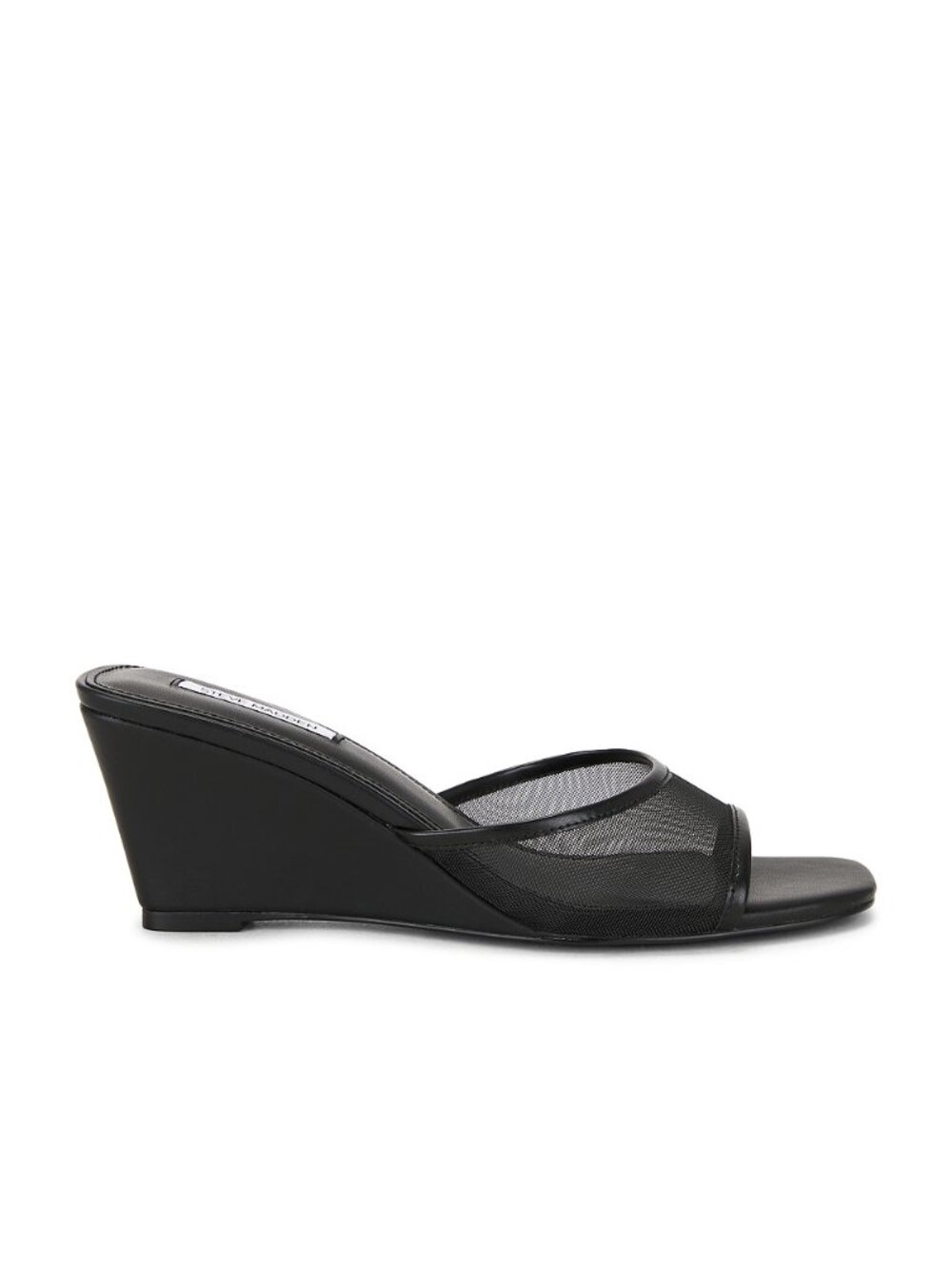 Steve Madden Seleste Sandal in Black Mesh wedge open toe heels
